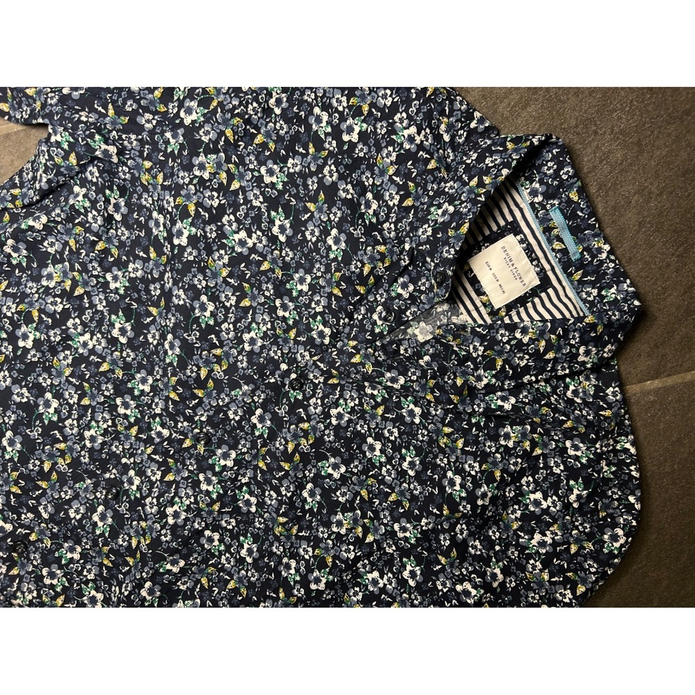 Denim & Flower Ricky Singh Mens Navy Micro Floral Button Down Shirt Slim Fit M